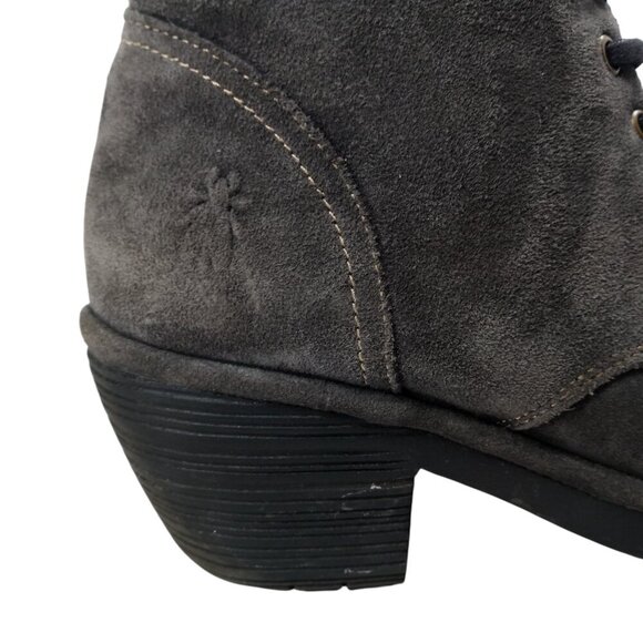 Fly London Suede Gray Woke910Fly Ankle Boots Size 40 US 9-9.5 Lace Up Block Heel - Picture 12 of 13